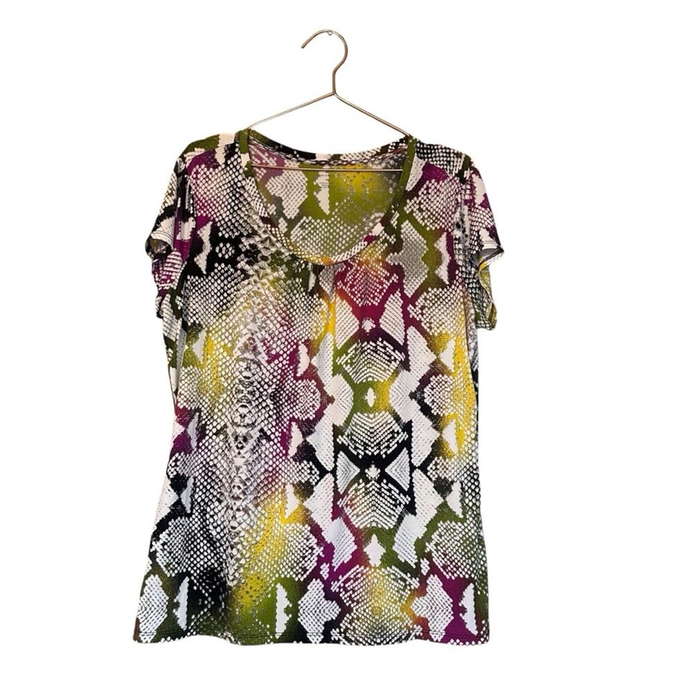 Worthington Scale Print multi color cap sleeved blouse size XL